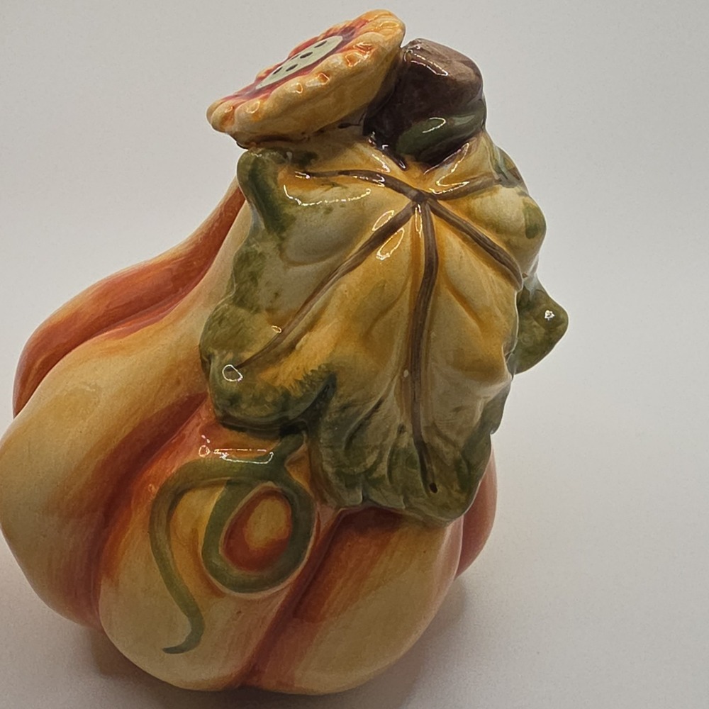 Ceramic Pumpkin Salt & Pepper Shakers Orange Yellow Thanksgiving Fall - Picture 8 of 9